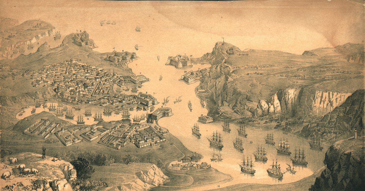 De stad, forten en havens van Sebastopol, 1854 door Edmund Walker
