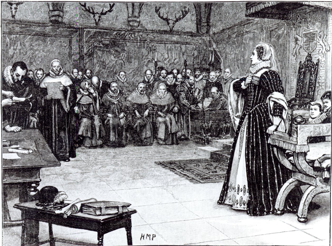Proces van Mary Queen of Scots (1542-87) in Fotheringhay Castle door Edouard Berveiller