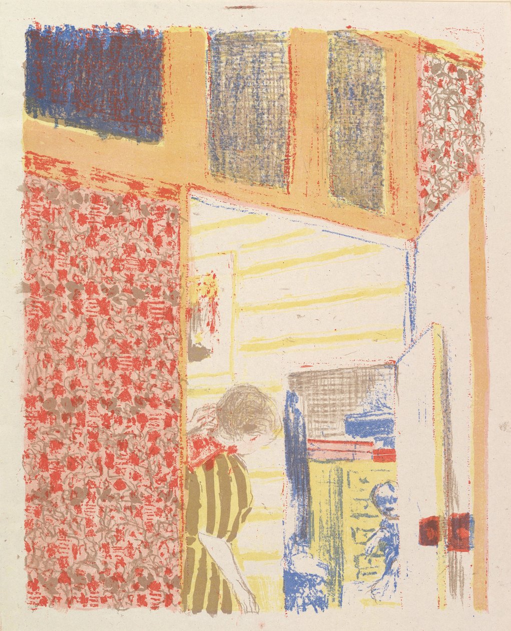 Interieur met roze behang III, uit de serie Landschappen en Interieurs, 1899 door Edouard Vuillard