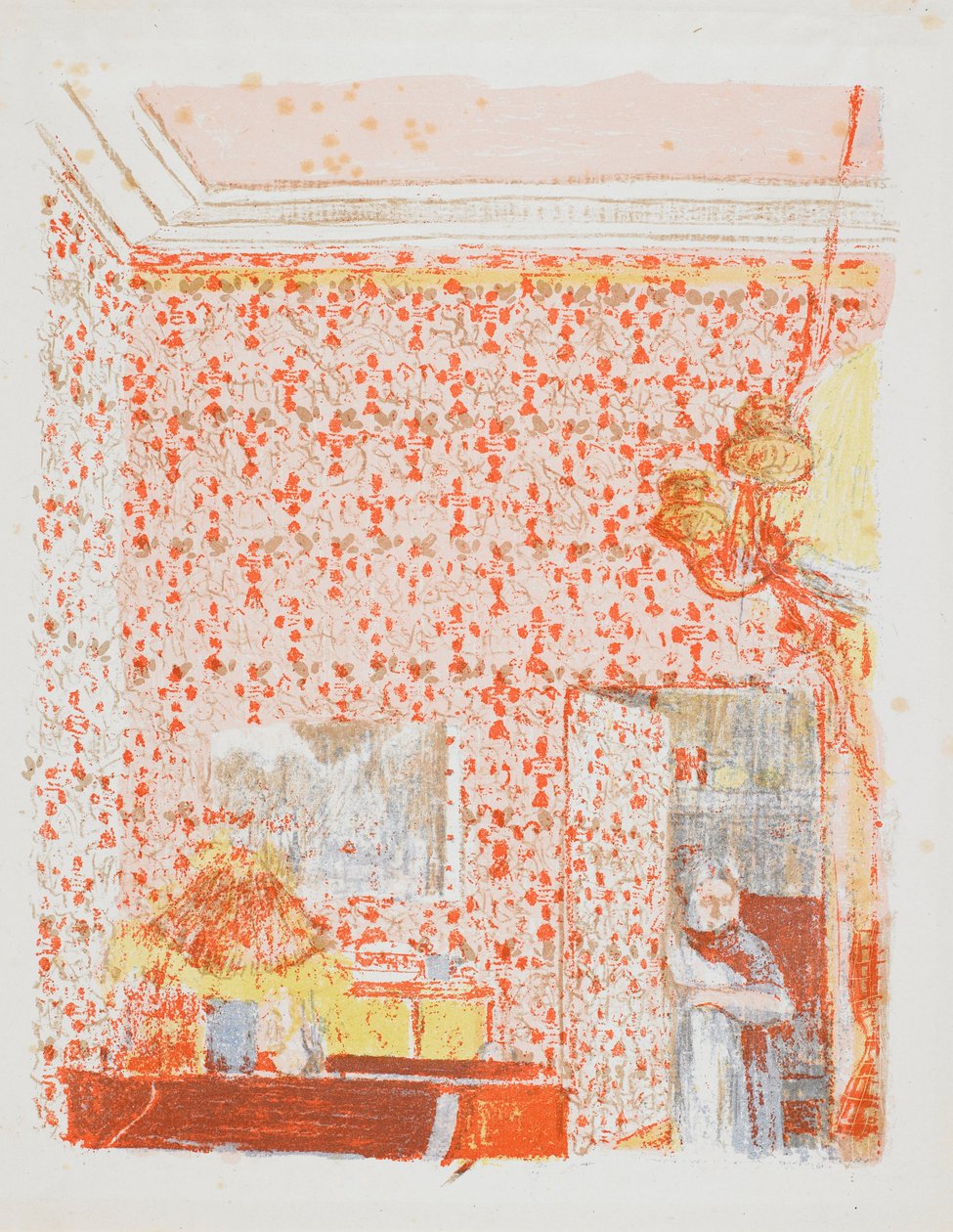 Interieur met roze gordijnen I door Edouard Vuillard