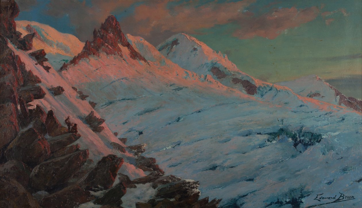 Twee bergbeklimmers arriveren bij Les Grands Mulets (Mont-Blanc massief) door Edouard Brun