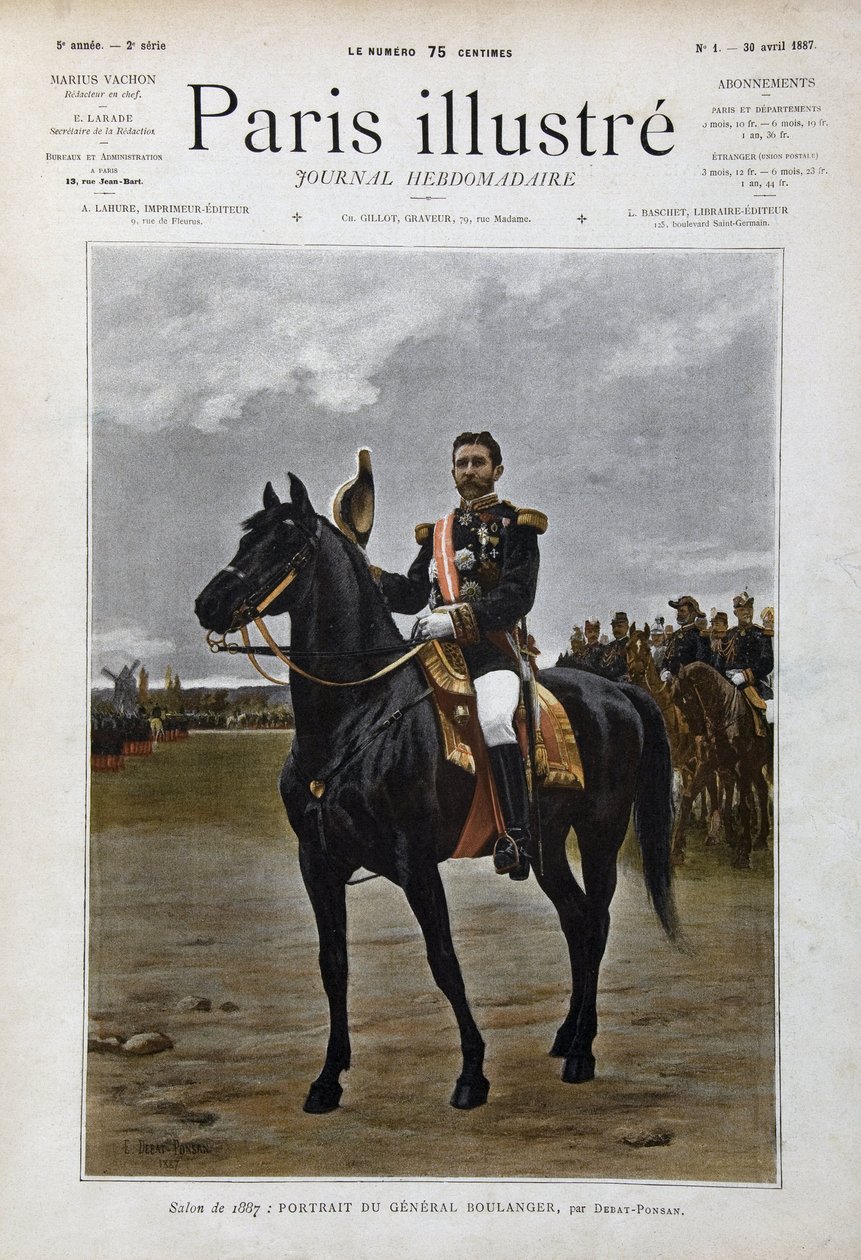 Ruiterportret van generaal Georges Boulanger (1837-1891), politicus na Edouard Debat Ponsan door Edouard Debat Ponsan