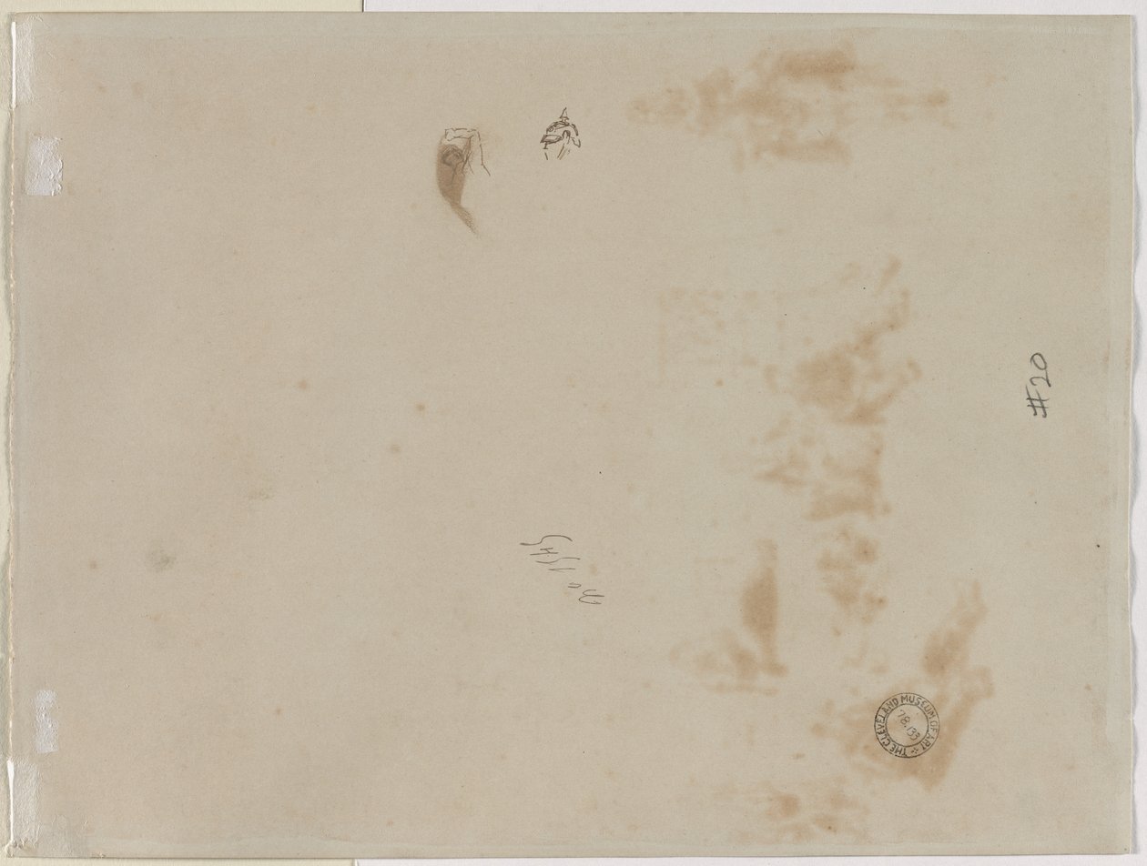 Schets van een man met opgeheven arm en schets van een helm, 1878 door Jean Baptiste Edouard Detaille