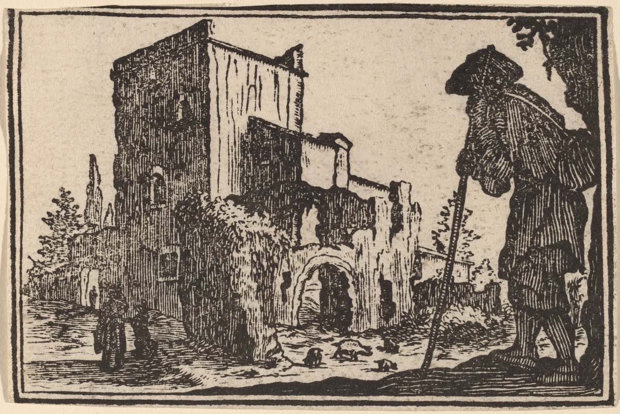 Herder en Ruïnes door Edouard Eckman after Jacques Callot