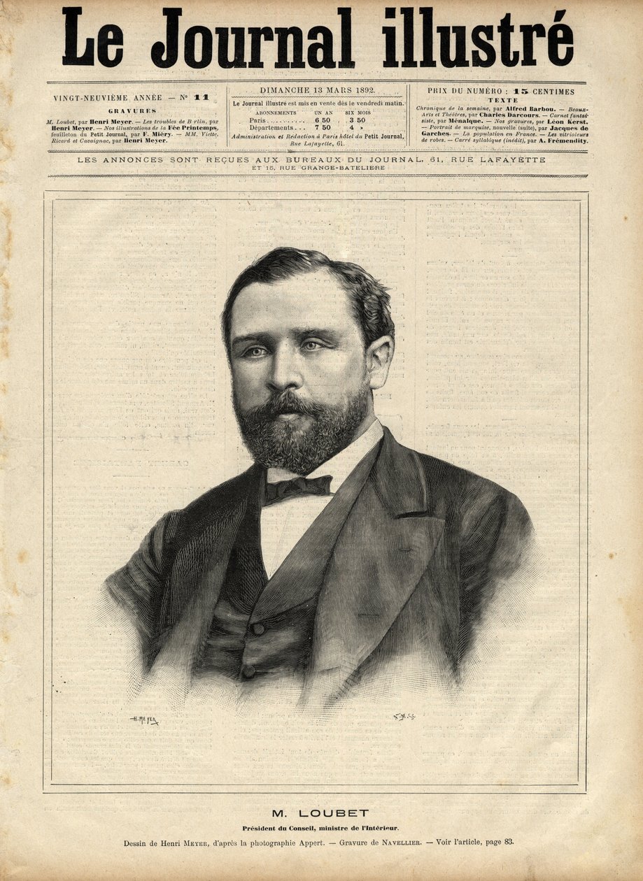 Emile Loubet (1836-1929) in 1892 - gravure door Navellier in 