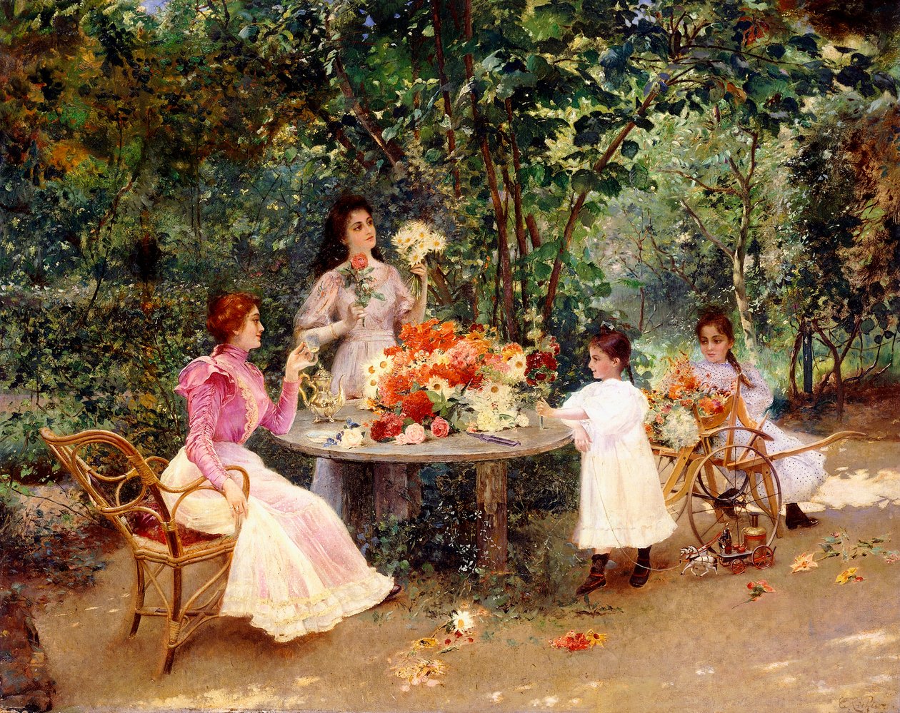 Theetijd in de tuin door Edouard Frederic Wilhelm Richter
