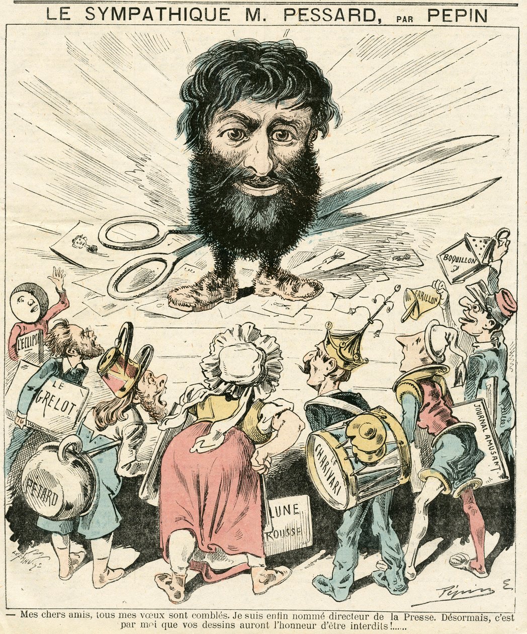 Omslag van "Le Grelot", nummer 356, Satirisch in kleuren door Edouard Guillaumin Pepin