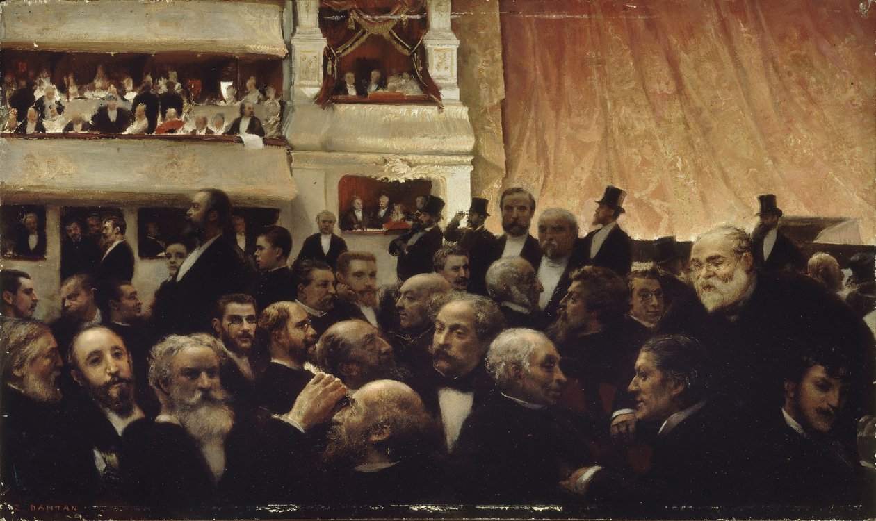 Entracte van een première in de Comédie-Française, 1885 door Edouard Joseph Dantan