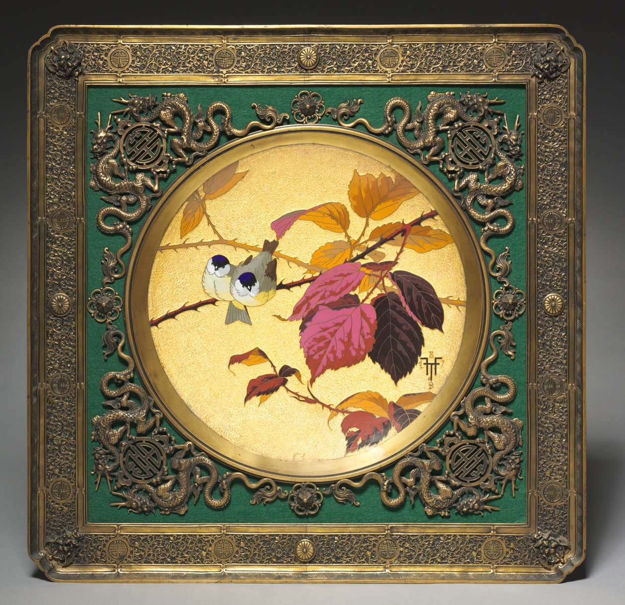 Wandbord met Twee Vogels door Edouard Lievre