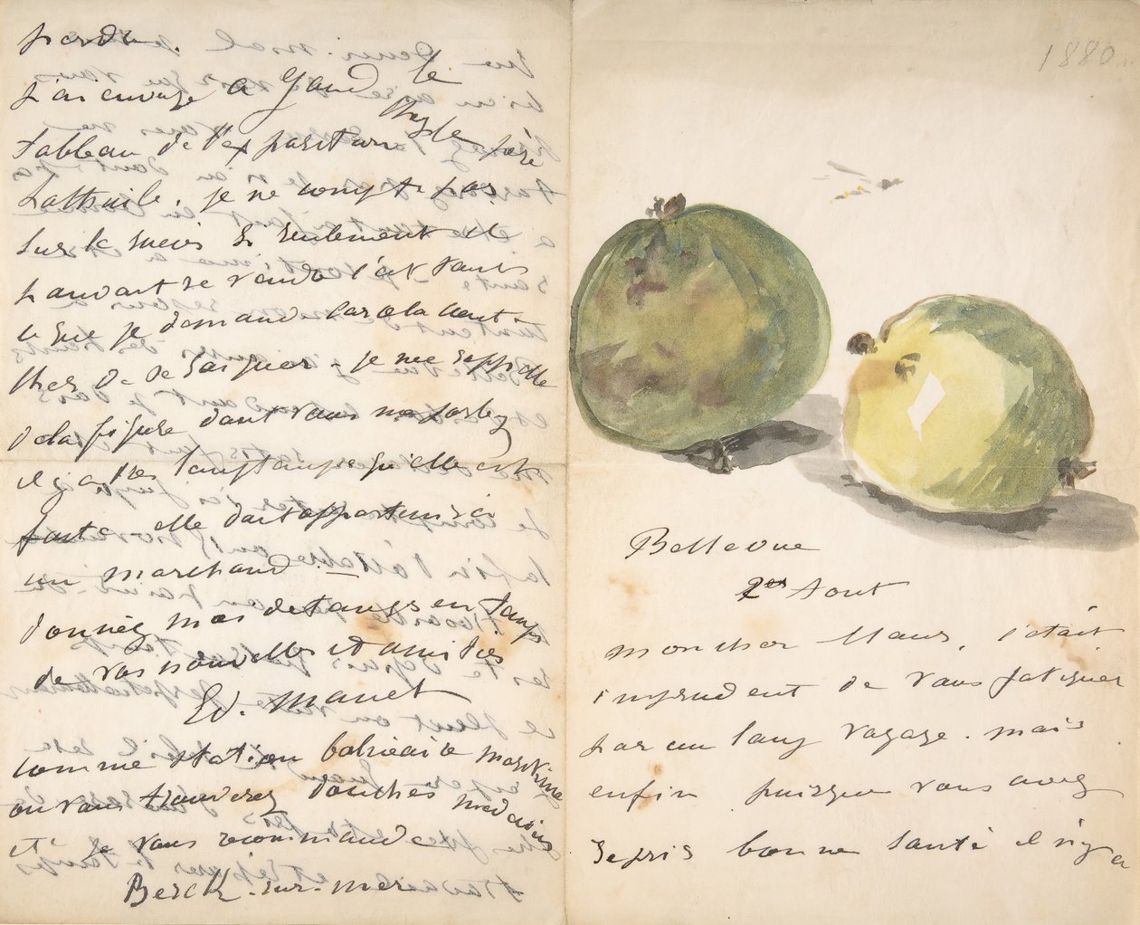 Een brief aan Eugène Maus, versierd met twee appels door Édouard Manet