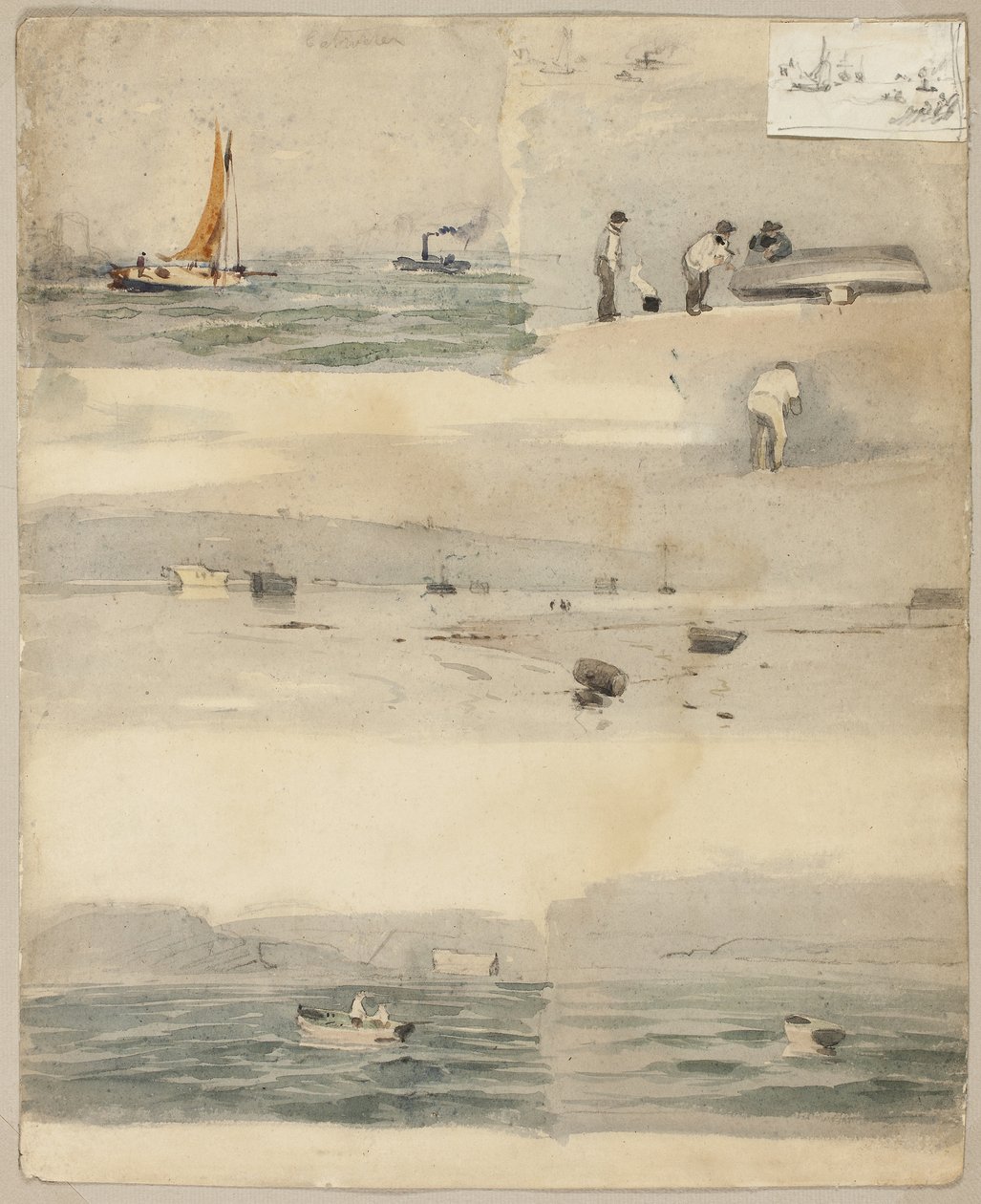 Toegeschreven aan Édouard Manet - Schetsen van marinescènes (recto), 1852-83 door Édouard Manet