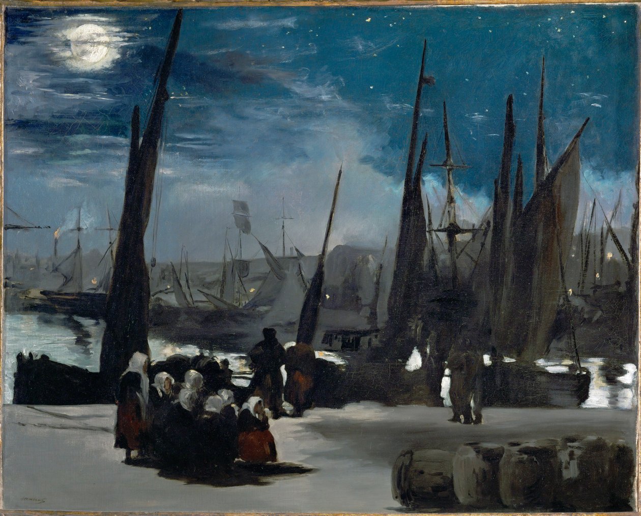 Clair de lune sur le port de Boulogne (olieverf op doek) door Edouard Manet