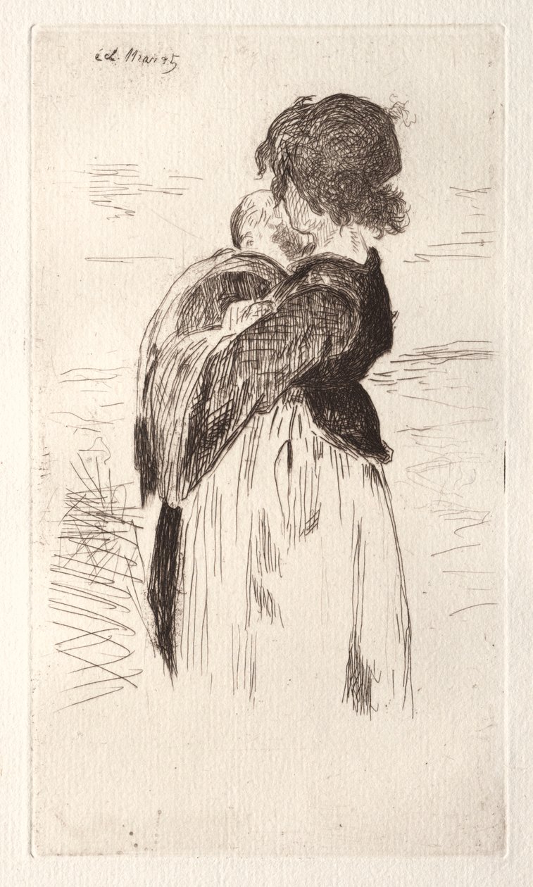 Het kleine meisje dat een baby vasthoudt door Édouard Manet