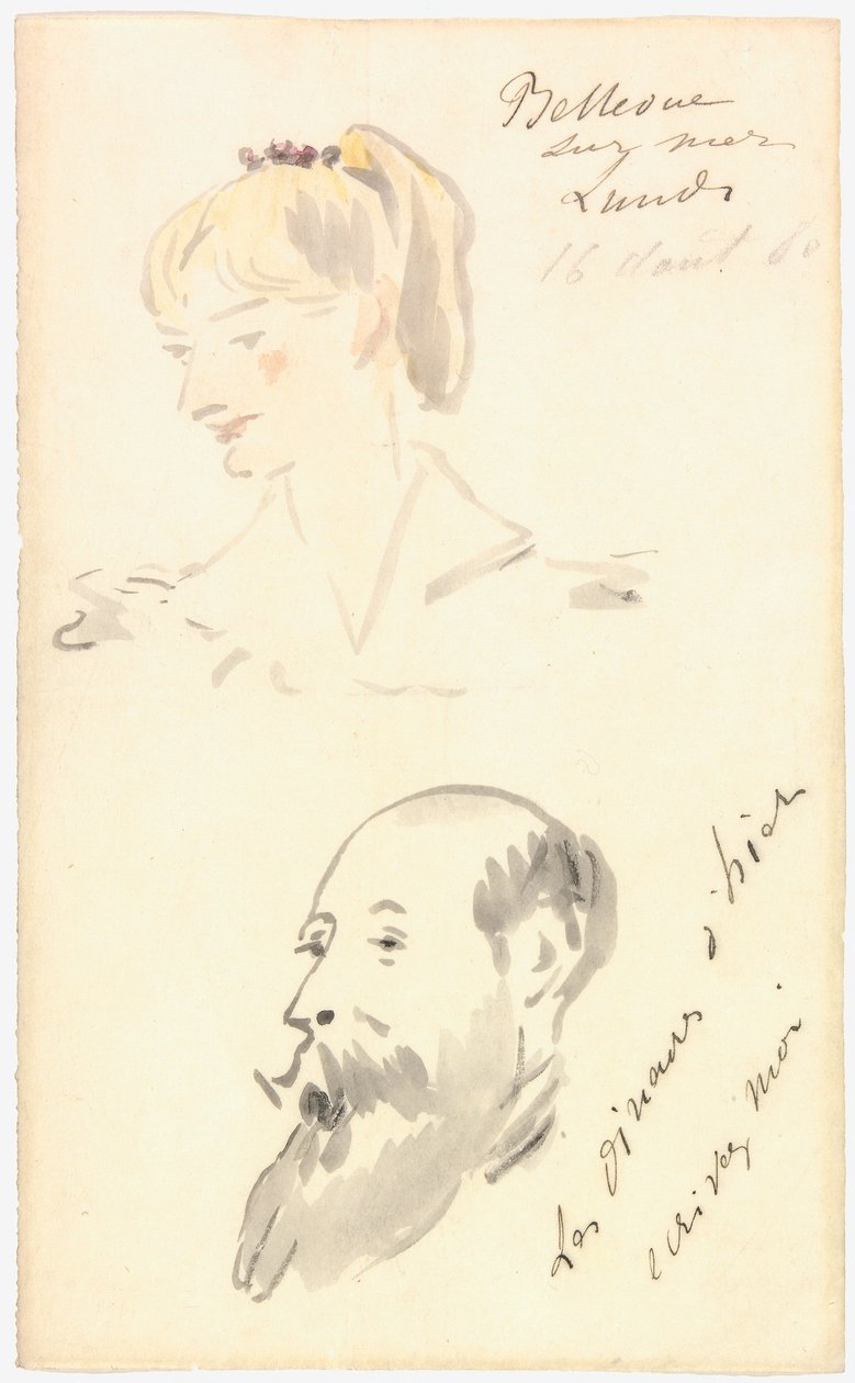 Manet - Hoofd van een vrouw en hoofd van een bebaarde man, 1880 door Édouard Manet