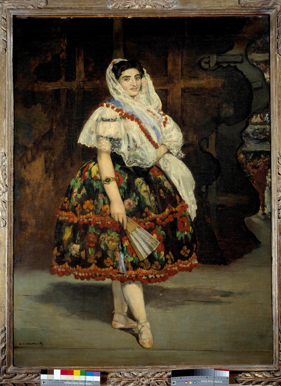Portret van Lola de Valencia De danseres Lola Melea in traditionele Spaanse kleding door Édouard Manet