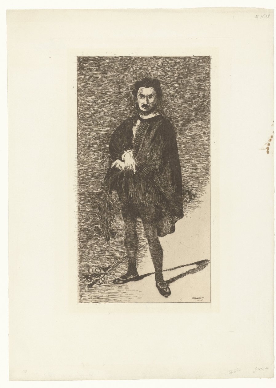 Portret van acteur Philibert Rouvière in de rol van Hamlet door Édouard Manet