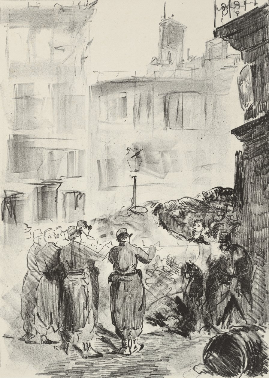 De barricade, 1871, gedrukt 1884 door Édouard Manet