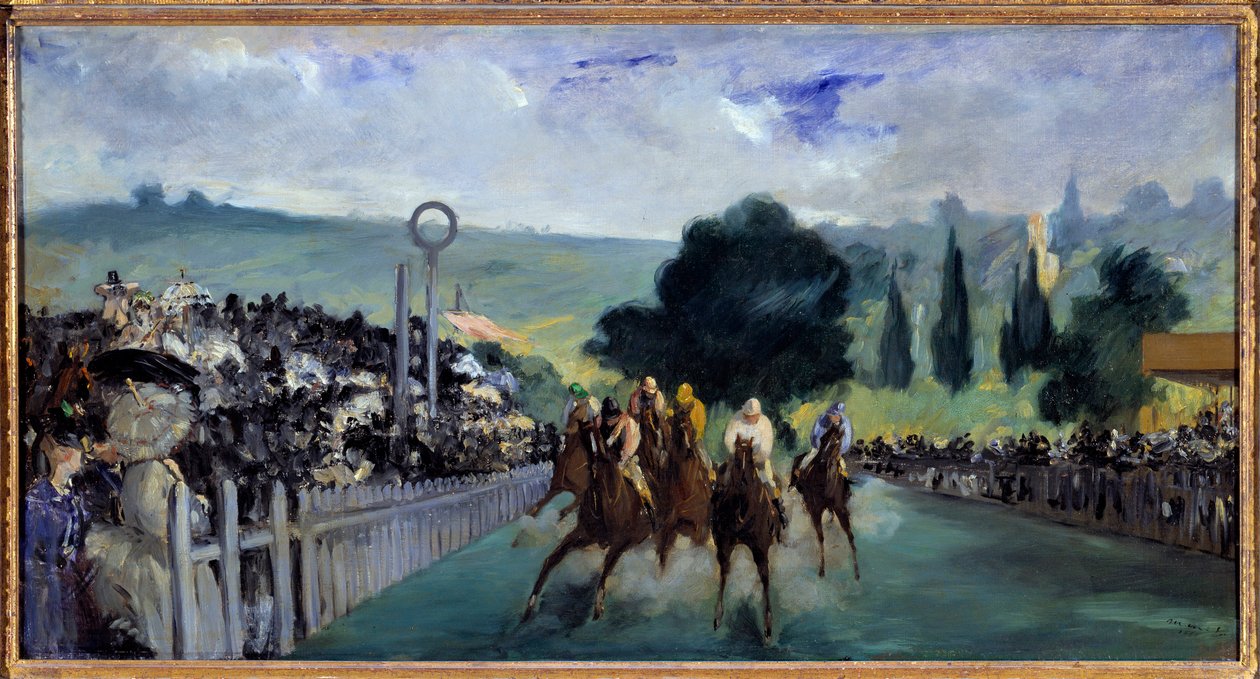 De races bij Longchamp door Édouard Manet