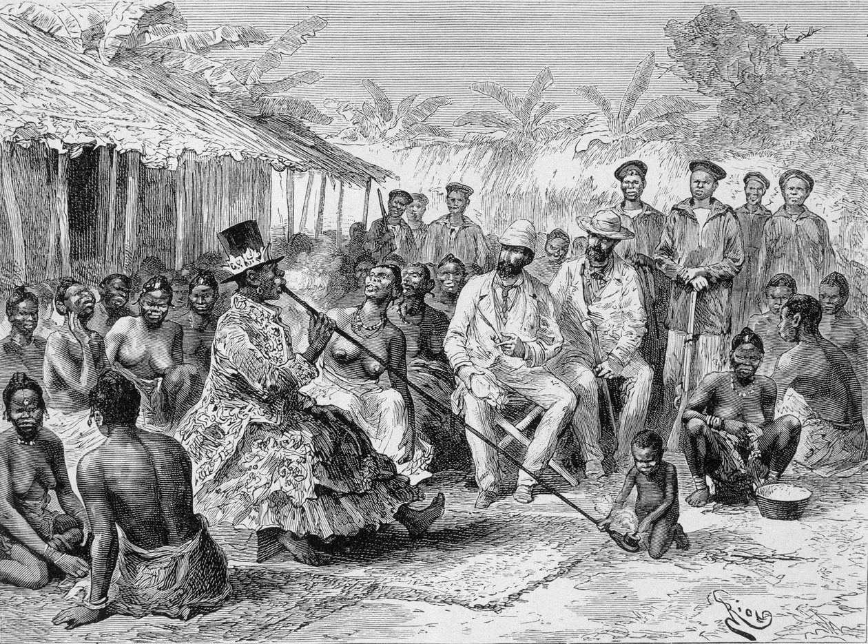 Savorgnan de Brazza praat met Renoké, dorpsleider van West-Afrika - in 