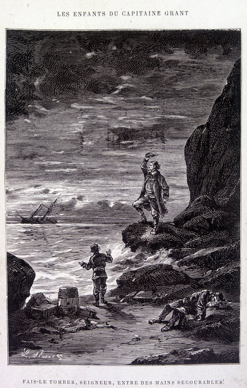 Breng hem neer, Heer, in ontmoedigde handen! in "De Kinderen van Kapitein Grant" door Jules Verne door Edouard Riou