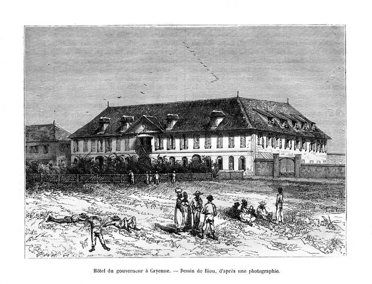 Het Gouverneurshuis, Cayenne, Frans-Guyana, Zuid-Amerika, 19e eeuw door Edouard Riou