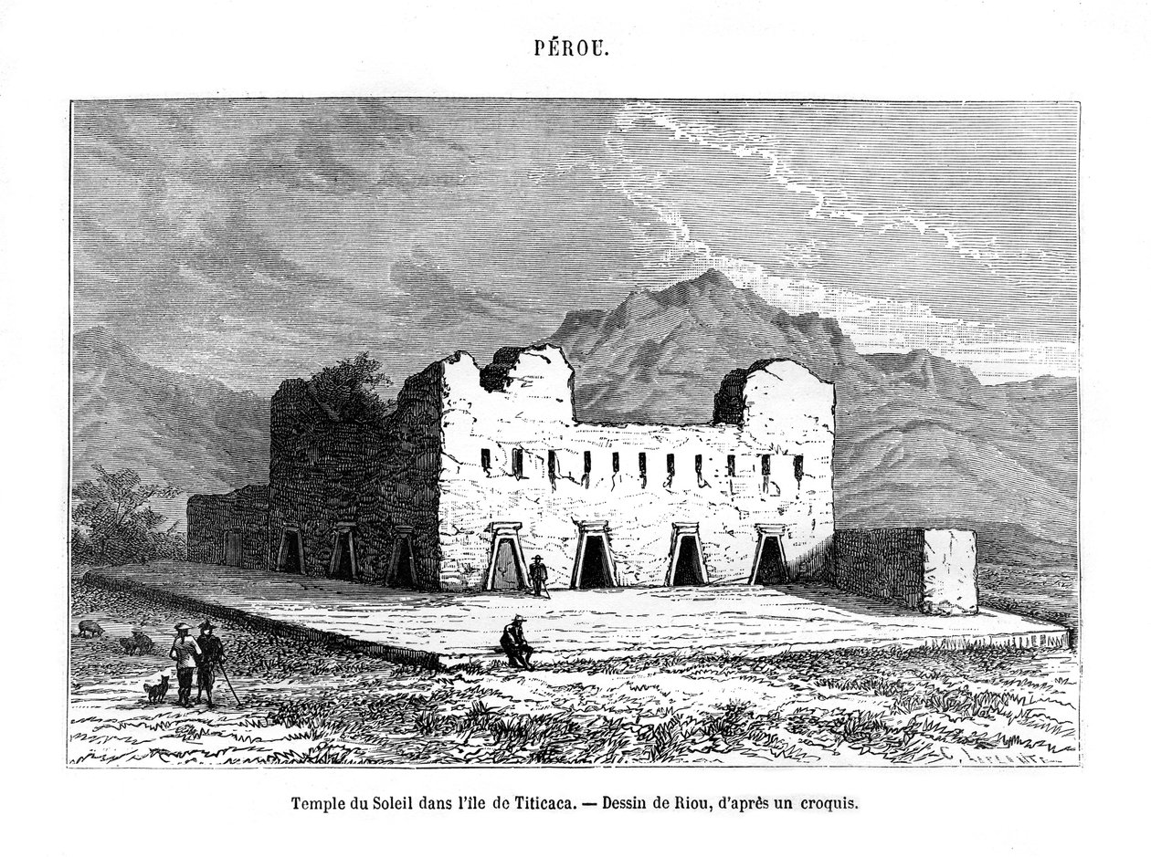 De Tempel van de Zon op het eiland Titicaca, Peru, 19e eeuw door Edouard Riou