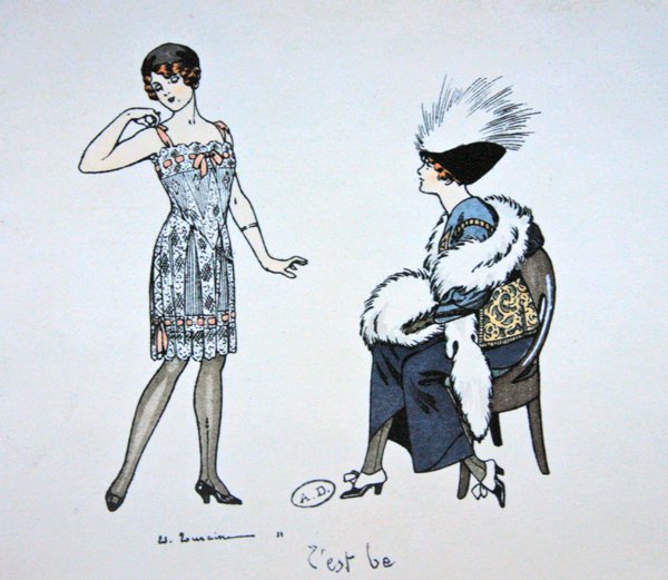 Mannequin toont een slip aan een klant, c.1912 door Edouard Touraine