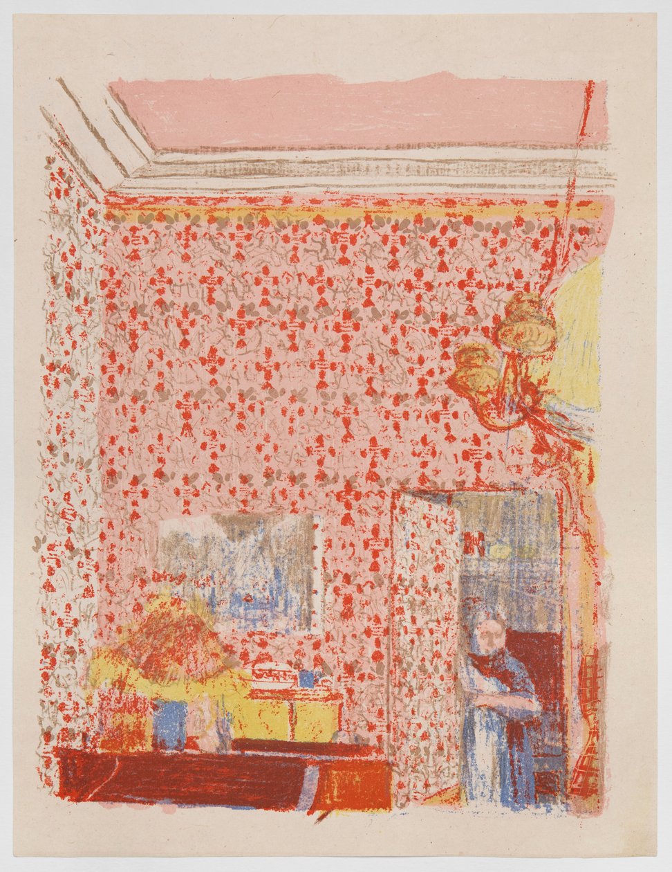 Innenraum mit rosa Tapete I, aus der Serie „Landschaften und Innenräume“ door Edouard Vuillard