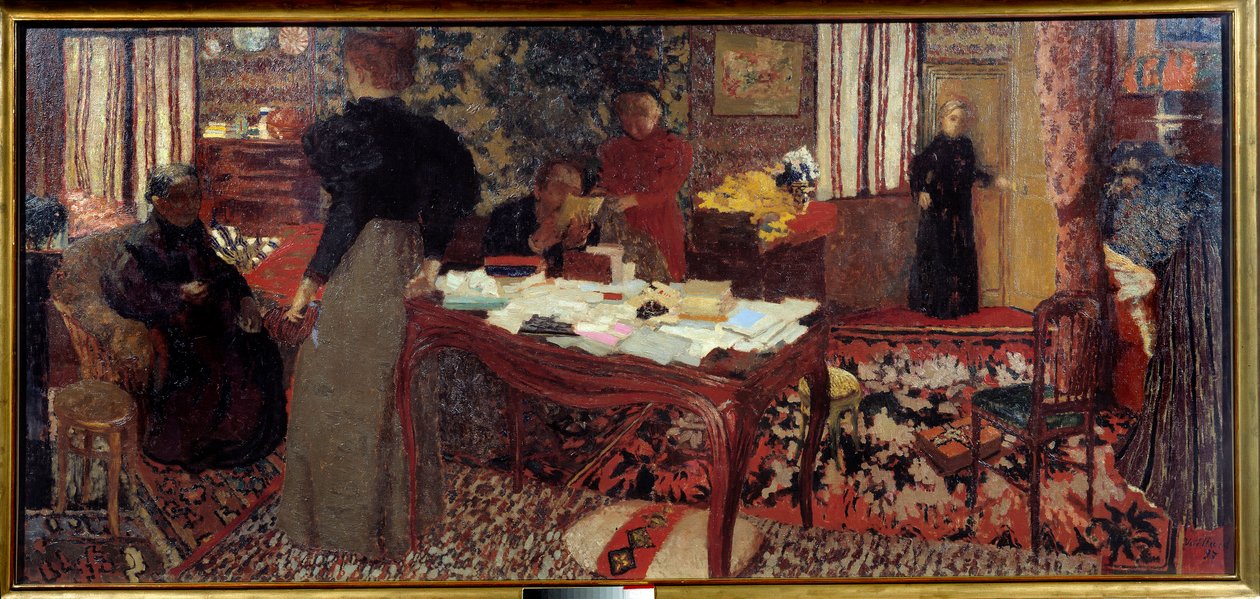 Groot interieur met zes personages door Edouard Vuillard