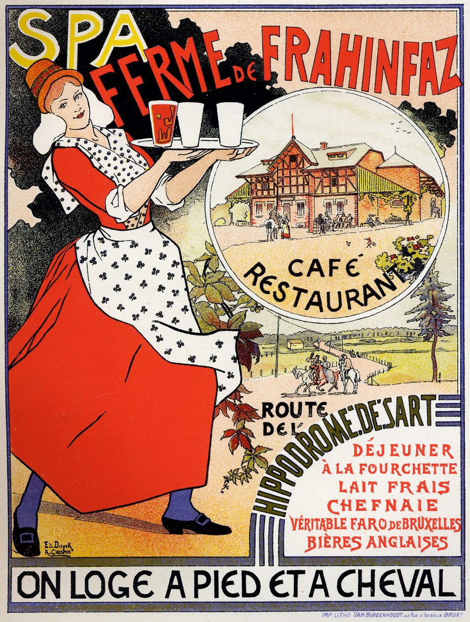 Cafe Frahinfaz boerderij advertentie, ca. 1890 door Edouard and Crespin Adolphe (1859 1944) Duyck