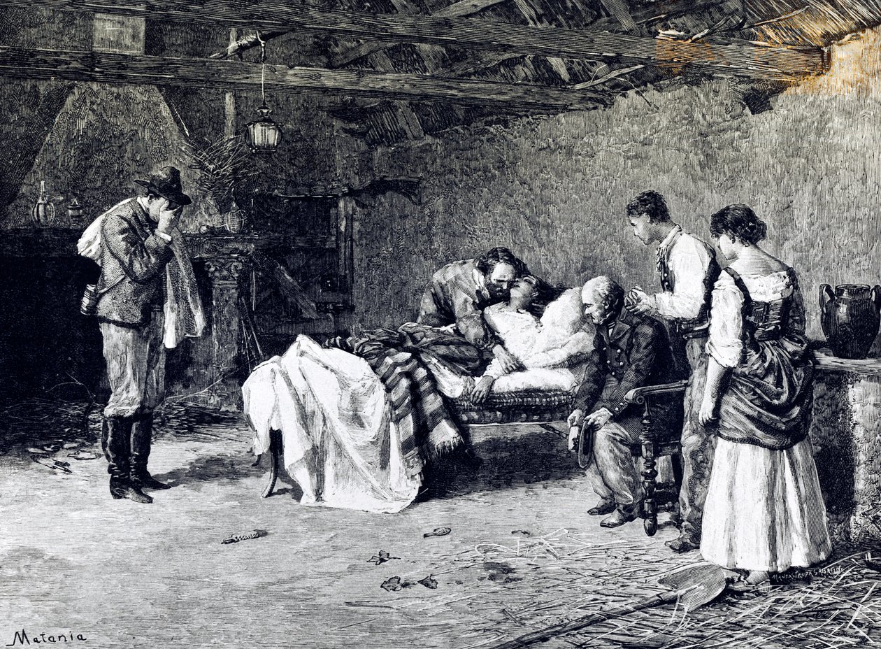 Dood van Anita Garibaldi op de boerderij van markies Guiccioli (illustratie) door Edouardo Matania