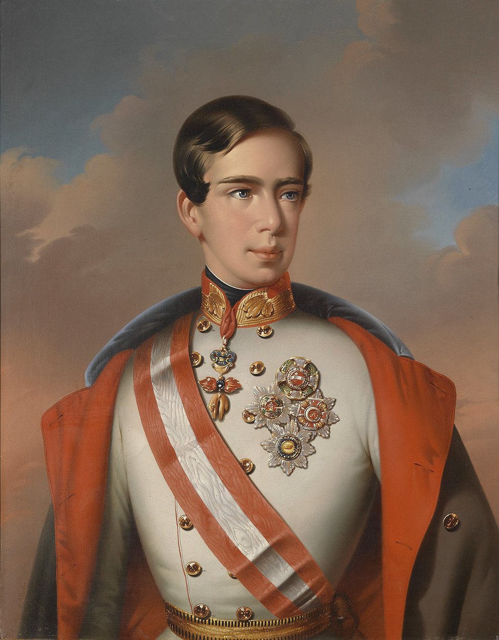 Keizer Frans Jozef I van Oostenrijk in veldmaarschalkuniform met ordetekens door Eduard Klieber