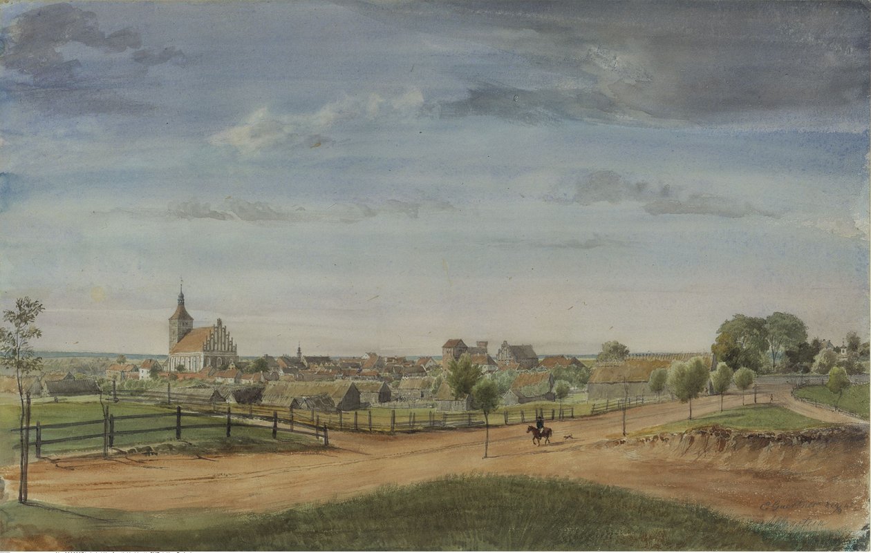 Allenstein [Oost-Pruisen] met een kruispunt op de voorgrond door Eduard Gaertner