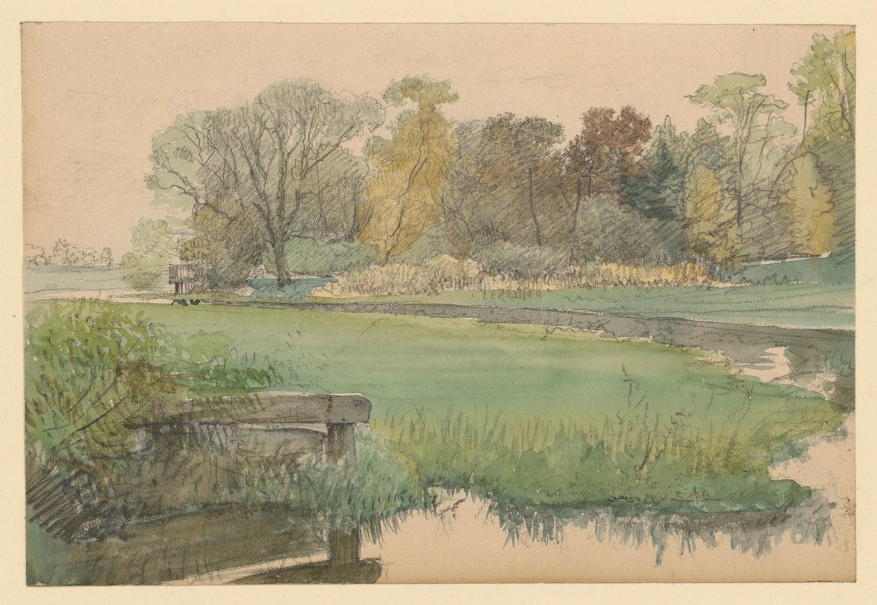 Landschap met weide en beek door Eduard Gaertner