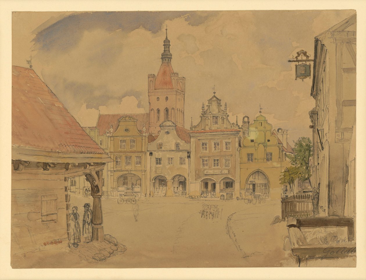 Marktplein in Gollub door Eduard Gaertner