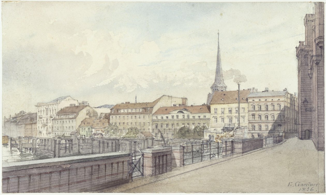 Mühlendamm en Burgstraße in Berlijn door Eduard Gaertner