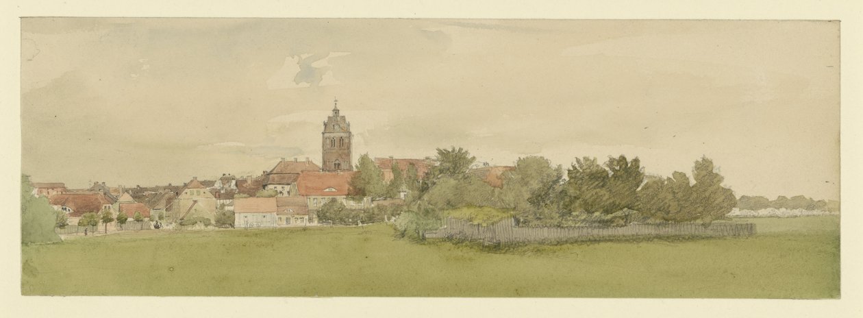 Een Noord-Duits dorpje met een kerk door Eduard Gaertner