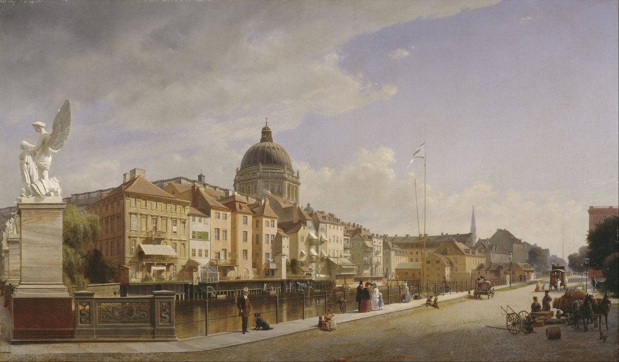 Achteraanzicht van de huizen aan de Schloßfreiheit door Eduard Gaertner