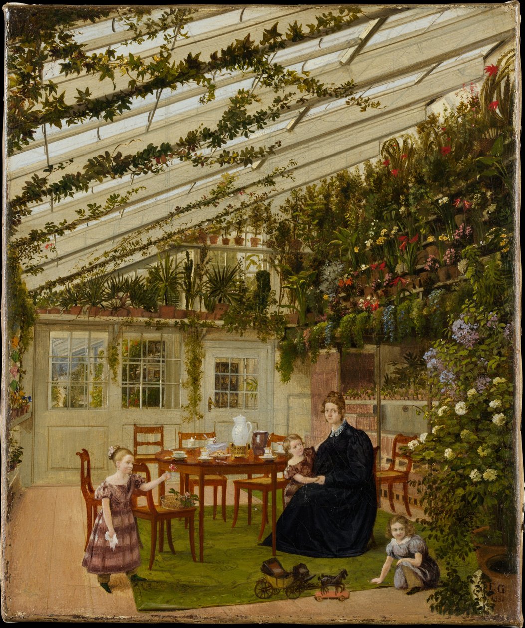 De familie van de heer Westphal in de serre door Eduard Gaertner