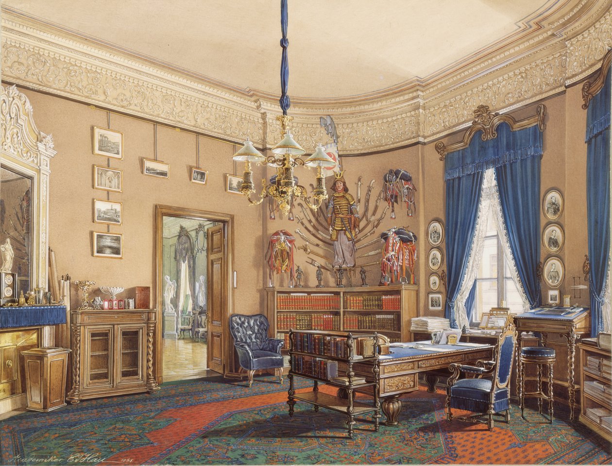 Interieurs van het Winterpaleis. De studeerkamer van kroonprins Nikolay Aleksandrovich door Eduard Hau