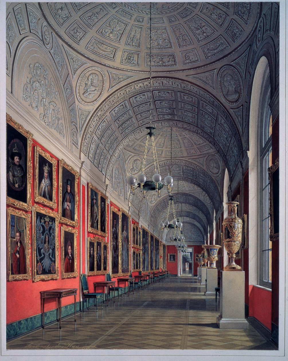 De nieuwe Hermitage, de Romanov-galerij, noordzijde door Eduard Hau
