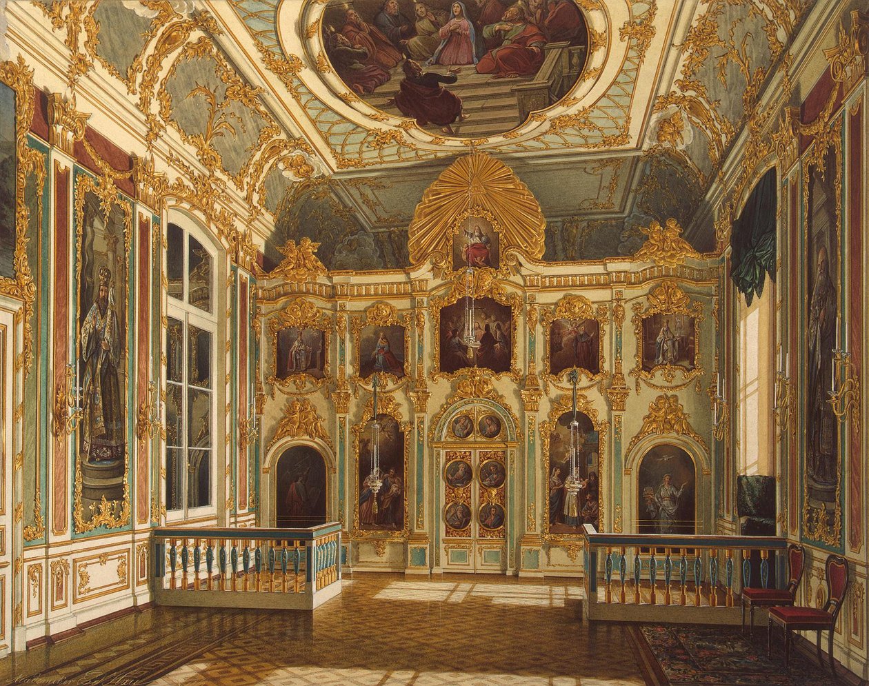 Uitzicht op de Kleine Kerk in het Winterpaleis, 1862 door Eduard Hau