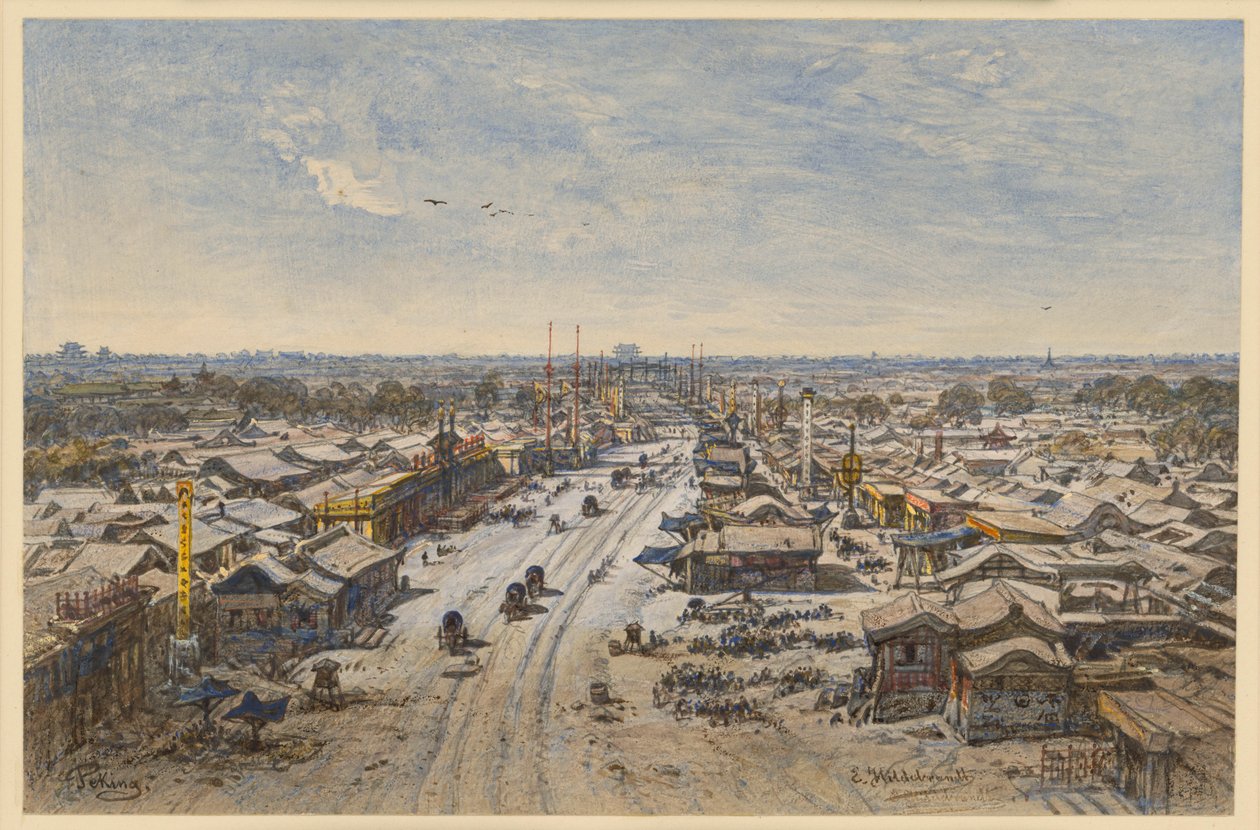 Uitzicht op Peking door Eduard Hildebrandt