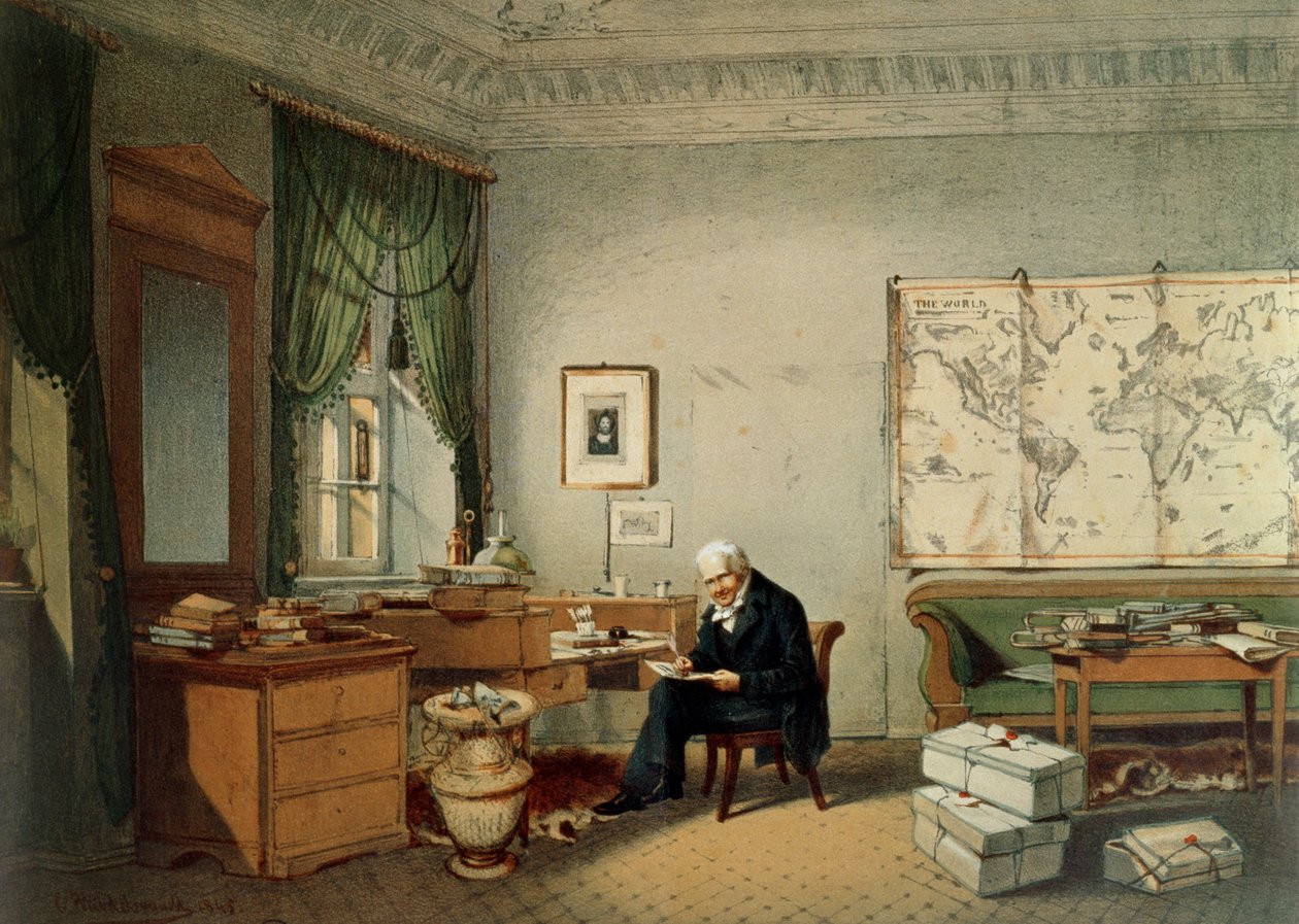 Baron Alexander von Humboldt (1769-1859) in zijn Studie door Eduard Hildebrandt