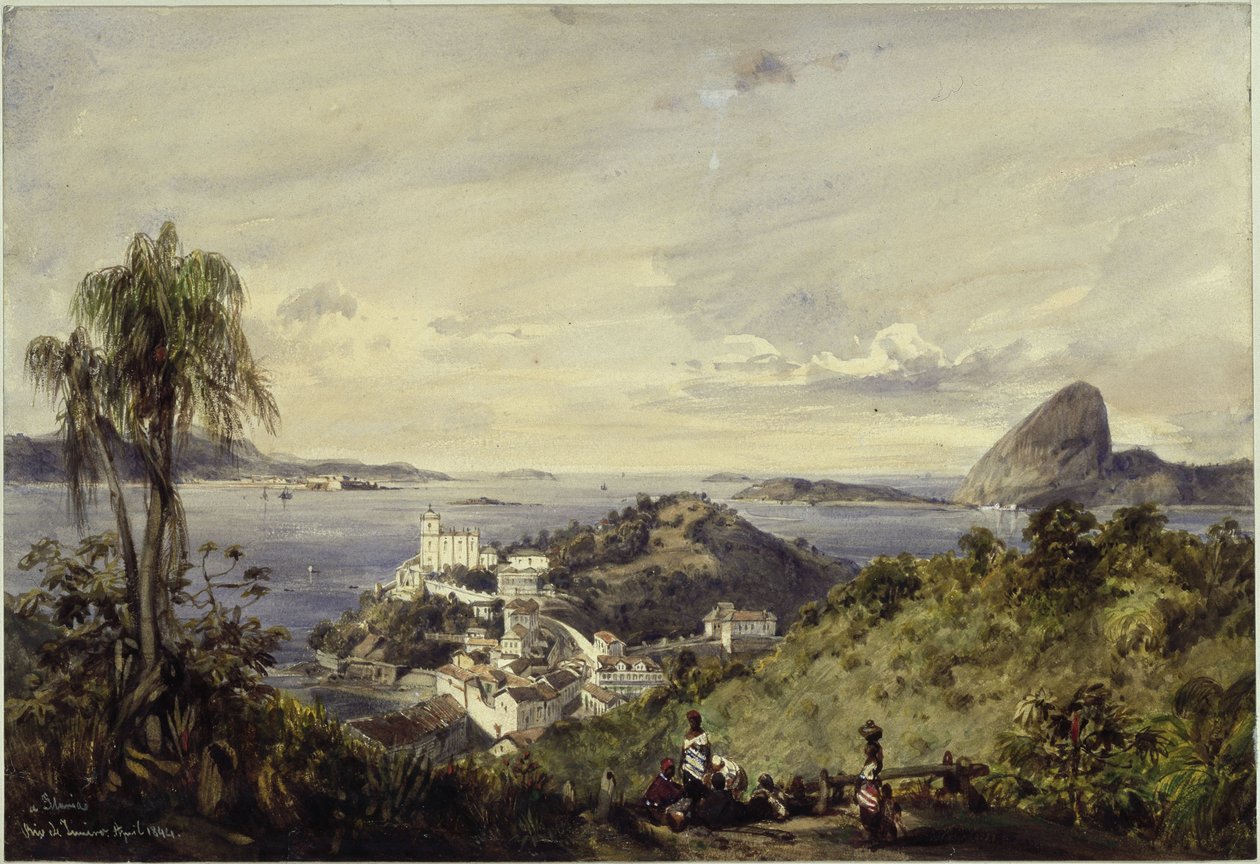 De baai van Rio de Janeiro met de Corcovado door Eduard Hildebrandt