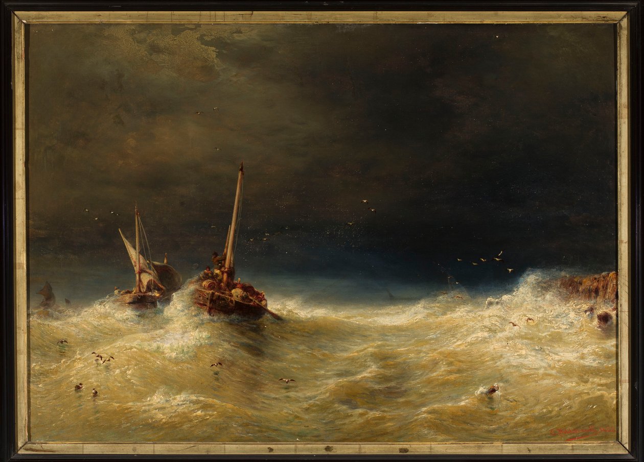 Storm op zee door Eduard Hildebrandt