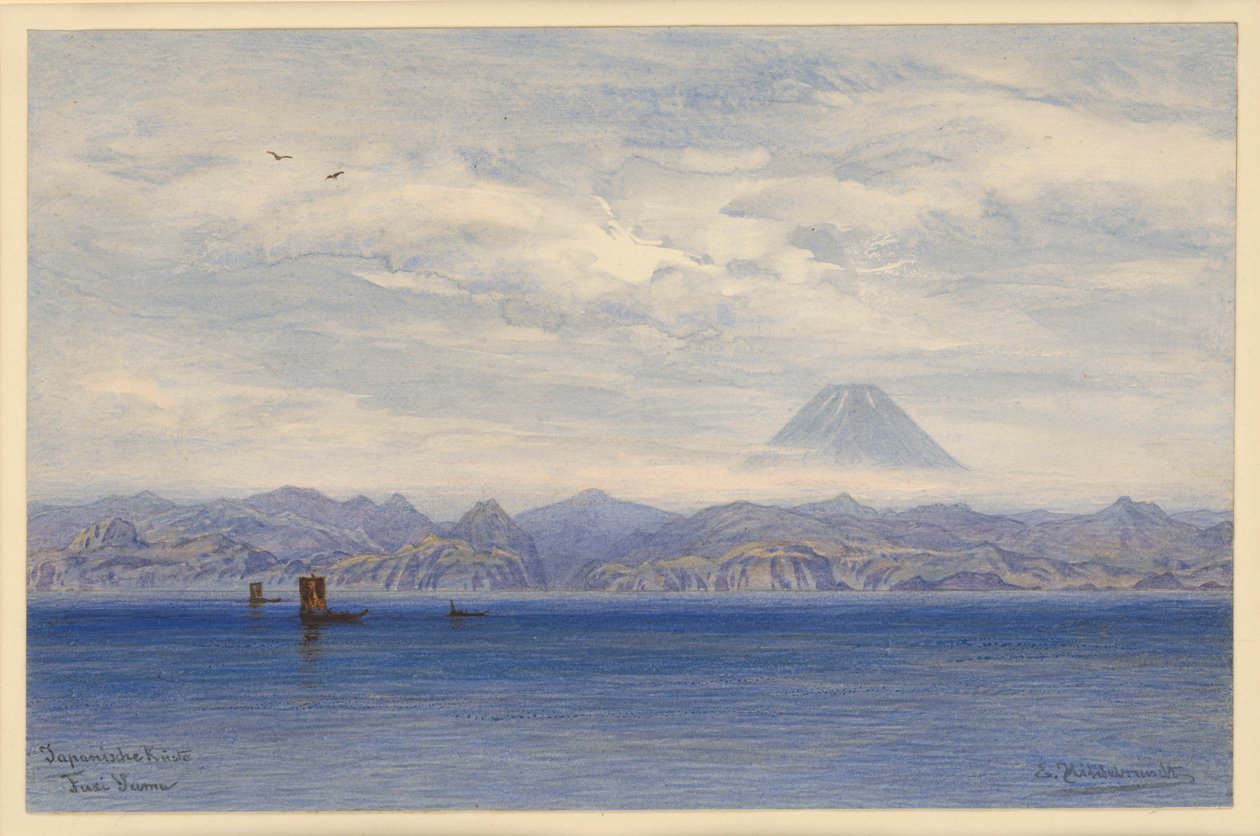 Japanse kust met de berg Fuji door Eduard Hildebrandt