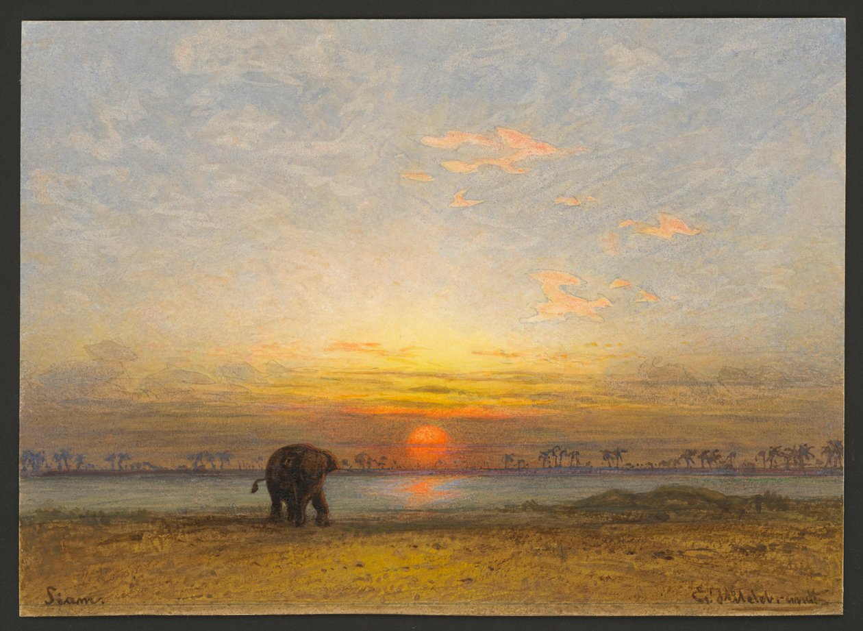 Zonsondergang in Siam door Eduard Hildebrandt