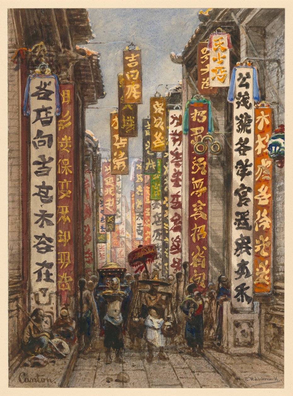 Straat in Canton door Eduard Hildebrandt