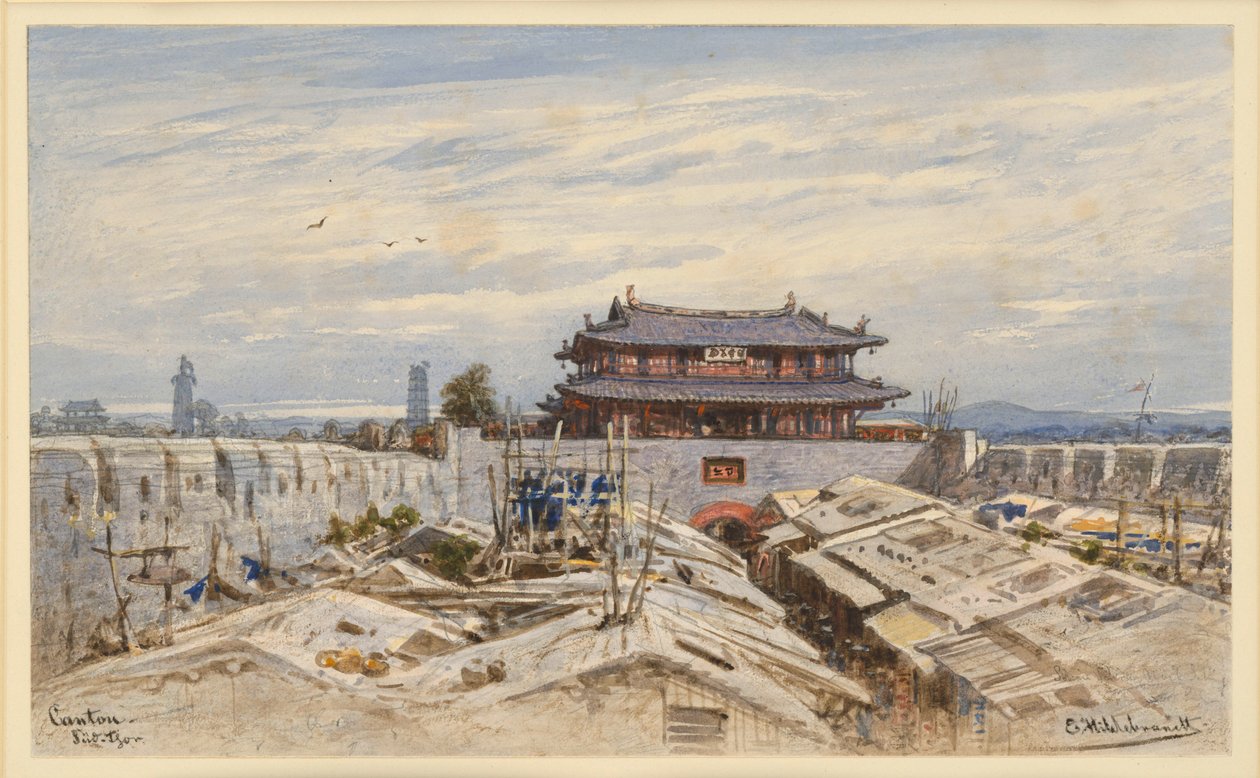 Zuidpoort in Canton door Eduard Hildebrandt